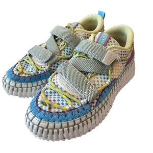 Chloe Nama Woven Platform Slip On Sneakers Horizon Blue Women Size 40 US 9.5-10